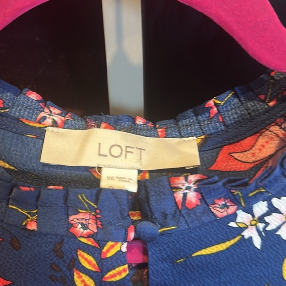 Loft blue and pink floral print long sleeve mock ruffle neck dress size XS - Picture 2 of 3